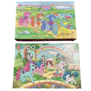 Vintage My Little Pony MB 100 Piece Puzzles Lot 2 1987 1989 Hasbro Complete
